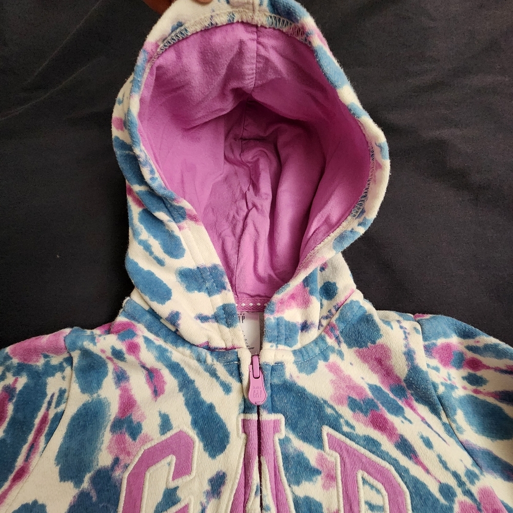 Baby Gap Logo Print Zip Hoodie Pink Blue White Girls 3 Years - Picture 3 of 8